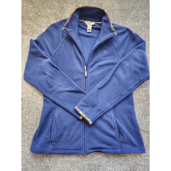 Lilly Pulitzer Jackets & Blazers - Lilly Pulitzer Large Blue Fleece Jacket Full Zip Floral Trim